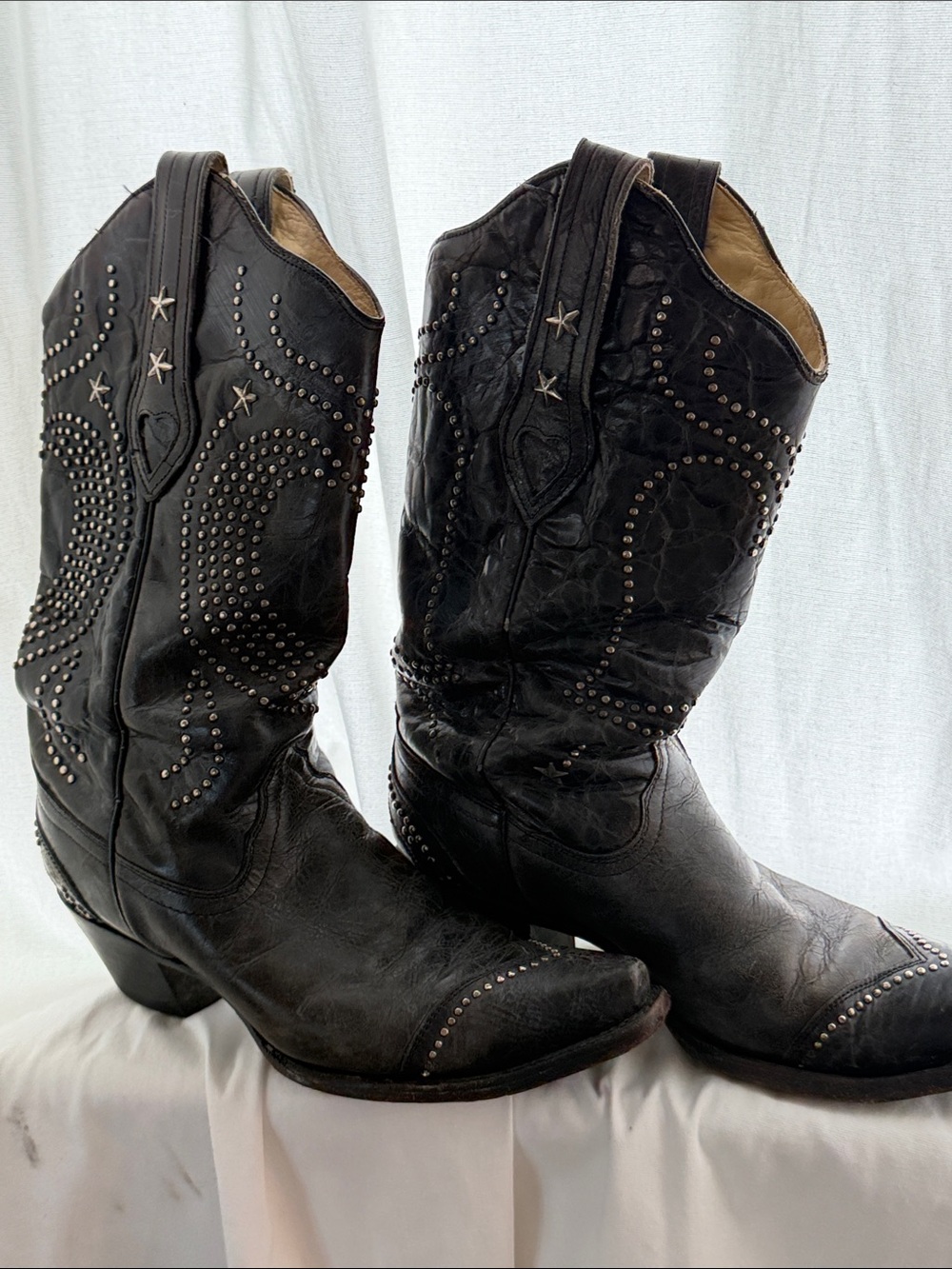 Black Studded Western Cowboy Boots - Brand Unknown